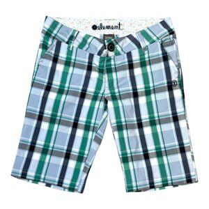 Element Plaid Bermuda Skateboarding Shorts Y2K 90’s Grunge Size 1 Blue Green